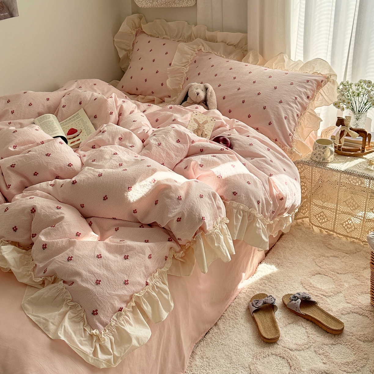 91家纺网 家纺一手货源 找家纺 （总）艾咪-Amy ntmy 2026新款法式花边全棉色织小提花四件套