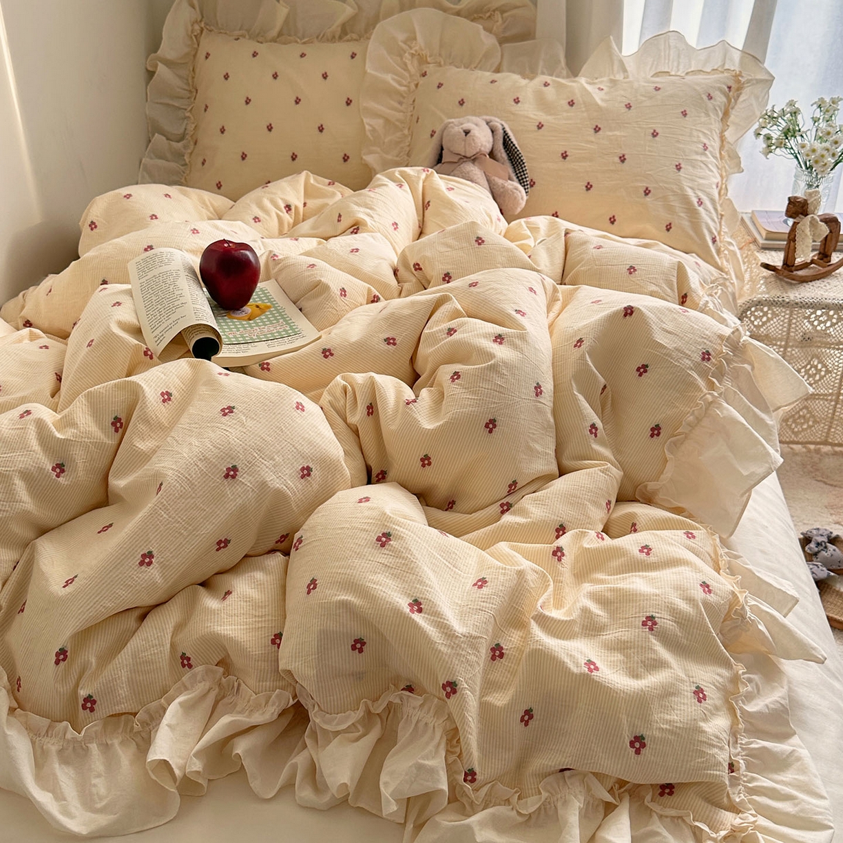 艾咪-Amy ntmy 2026新款法式花边全棉色织小提花四件套 花边款-蔷薇黄