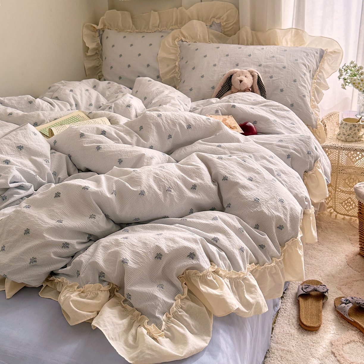 91家纺网 家纺一手货源 找家纺 艾咪-Amy ntmy 2026新款法式花边全棉色织小提花四件套 花边款-薰衣草