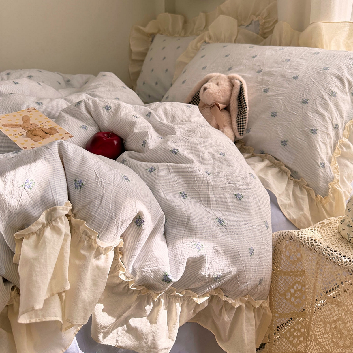 91家纺网 家纺一手货源 找家纺 艾咪-Amy ntmy 2026新款法式花边全棉色织小提花四件套 花边款-薰衣草