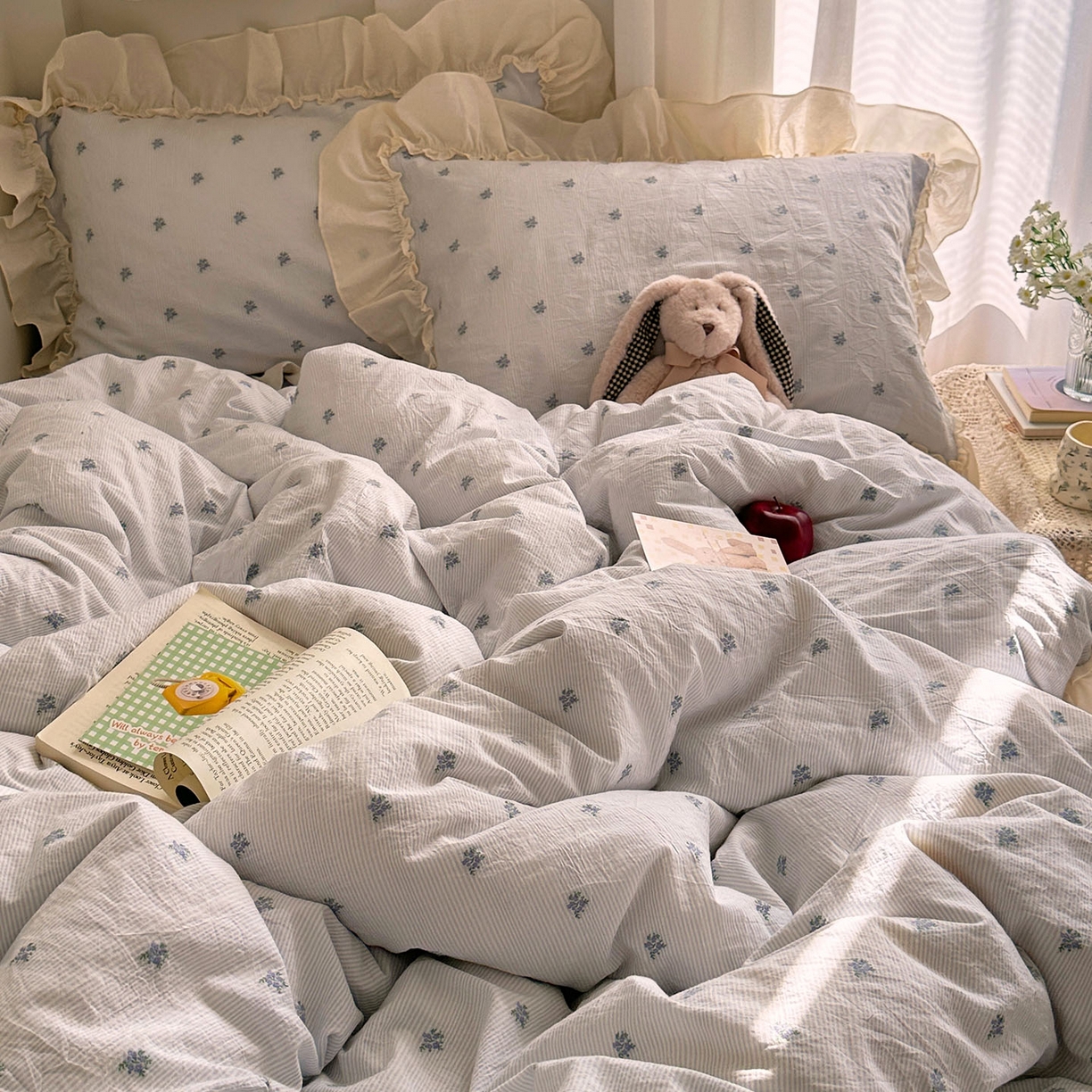 91家纺网 家纺一手货源 找家纺 艾咪-Amy ntmy 2026新款法式花边全棉色织小提花四件套 花边款-薰衣草