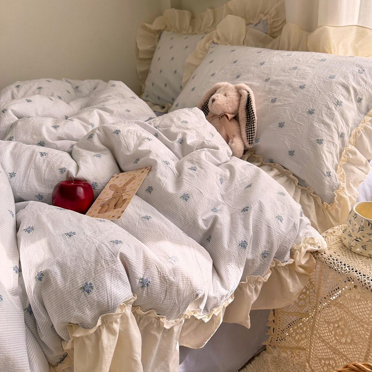 91家纺网 家纺一手货源 找家纺 艾咪-Amy ntmy 2026新款法式花边全棉色织小提花四件套 花边款-薰衣草