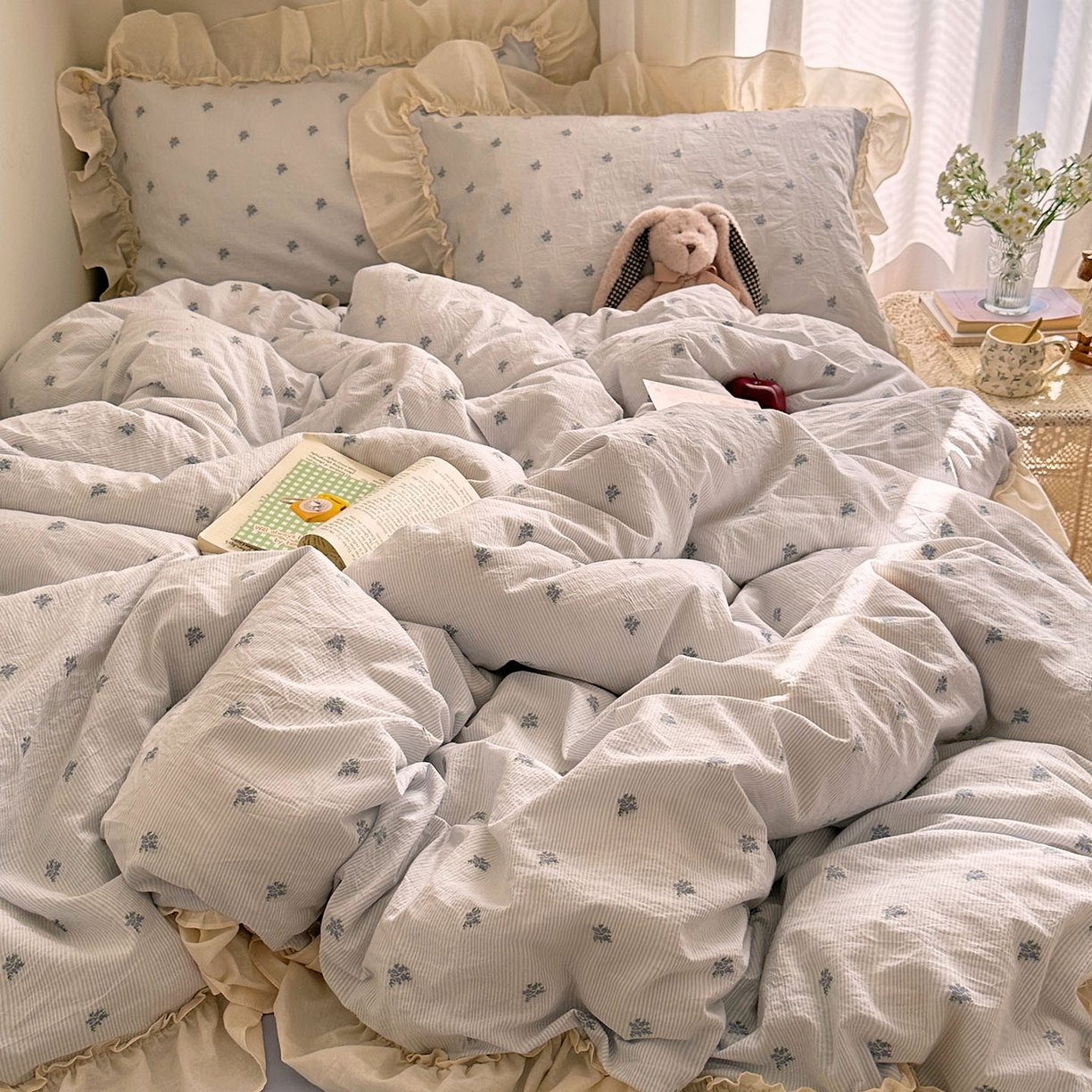 91家纺网 家纺一手货源 找家纺 艾咪-Amy ntmy 2026新款法式花边全棉色织小提花四件套 花边款-薰衣草