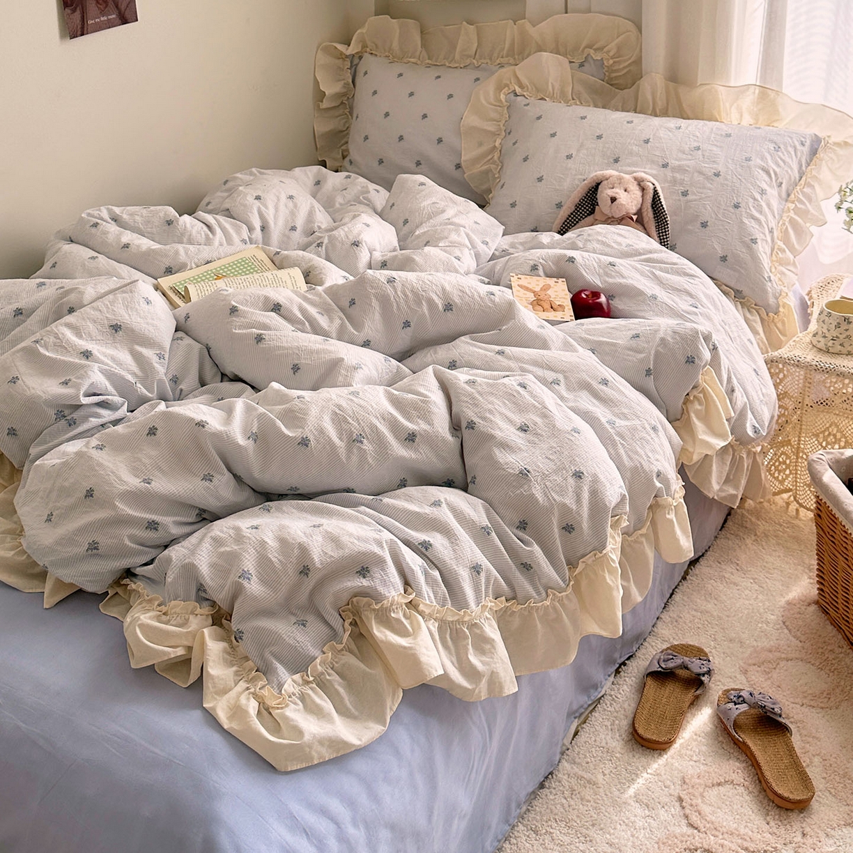 91家纺网 家纺一手货源 找家纺 艾咪-Amy ntmy 2026新款法式花边全棉色织小提花四件套 花边款-薰衣草