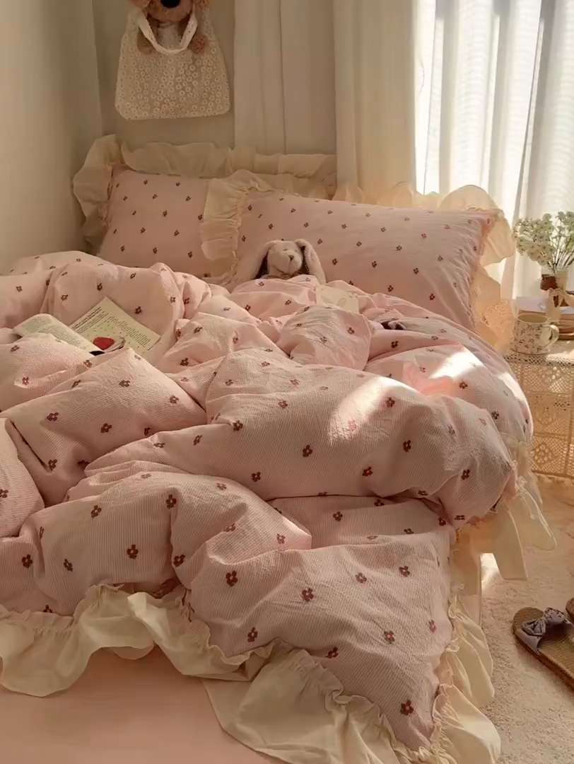 91家纺网 家纺一手货源 找家纺 （总）艾咪-Amy ntmy 2026新款法式花边全棉色织小提花四件套