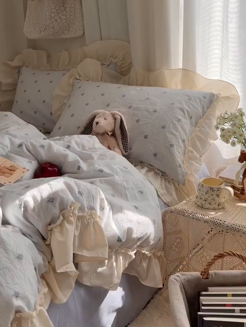 91家纺网 家纺一手货源 找家纺 艾咪-Amy ntmy 2026新款法式花边全棉色织小提花四件套 花边款-薰衣草