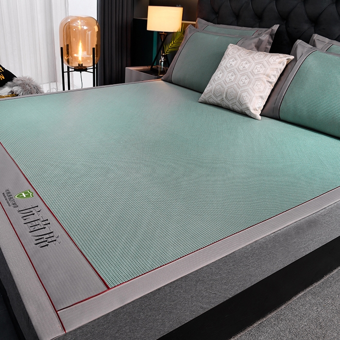 91家纺网 家纺一手货源 找家纺 小牛席业 2026新款A加厚款-可机洗抗菌提花冰丝席 抗菌席-色织绿色