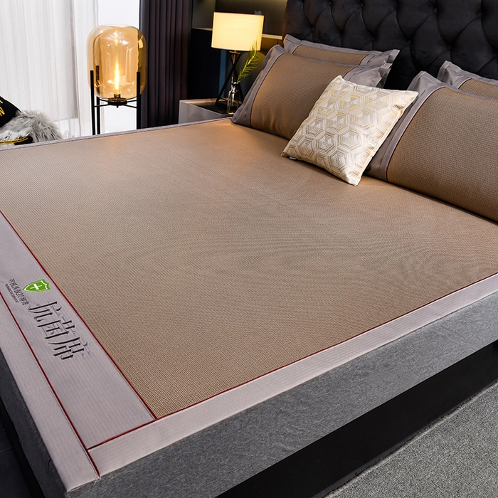 91家纺网 家纺一手货源 找家纺 小牛席业 2026新款A加厚款-可机洗抗菌提花冰丝席 抗菌席-色织咖色