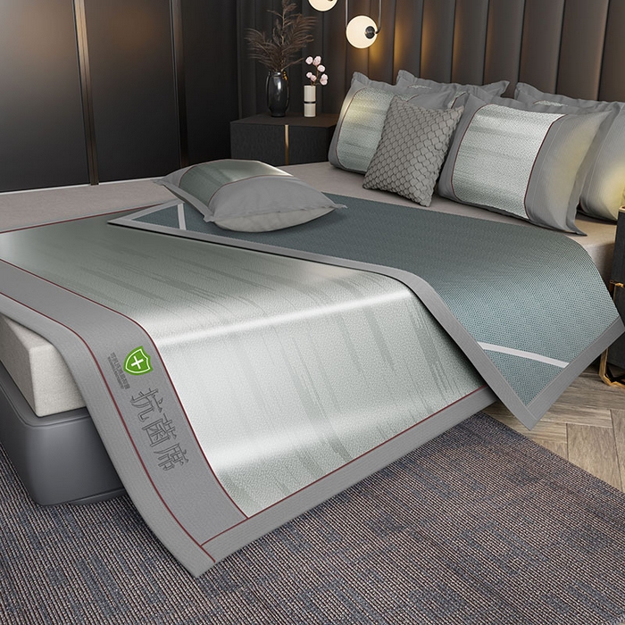 91家纺网 家纺一手货源 找家纺 小牛席业 2026新款A加厚款-可机洗抗菌提花冰丝席 抗菌席-流星雨-灰色