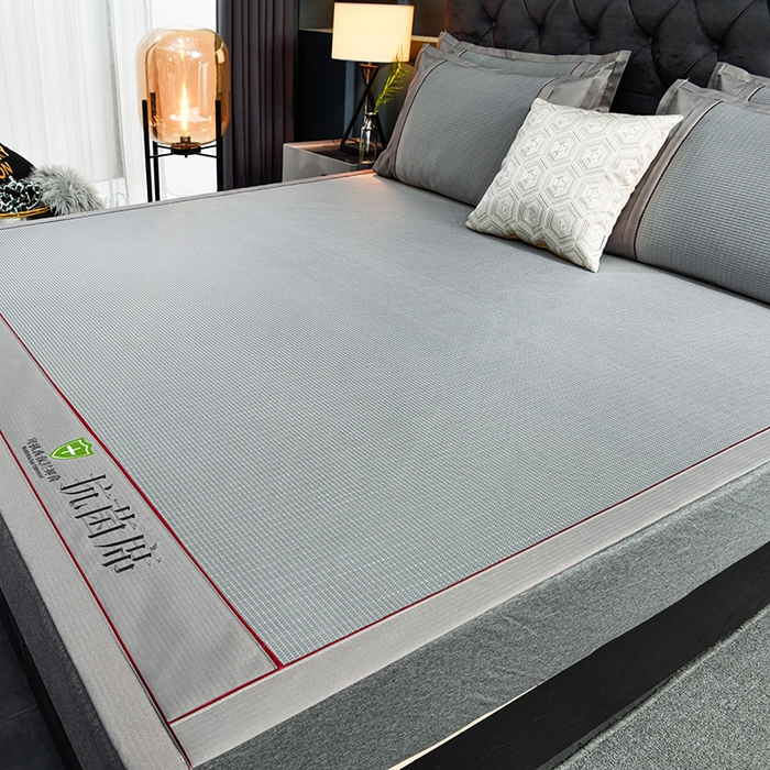 小牛席业 2026新款A加厚款-可机洗抗菌提花冰丝席 抗菌席-色织灰色