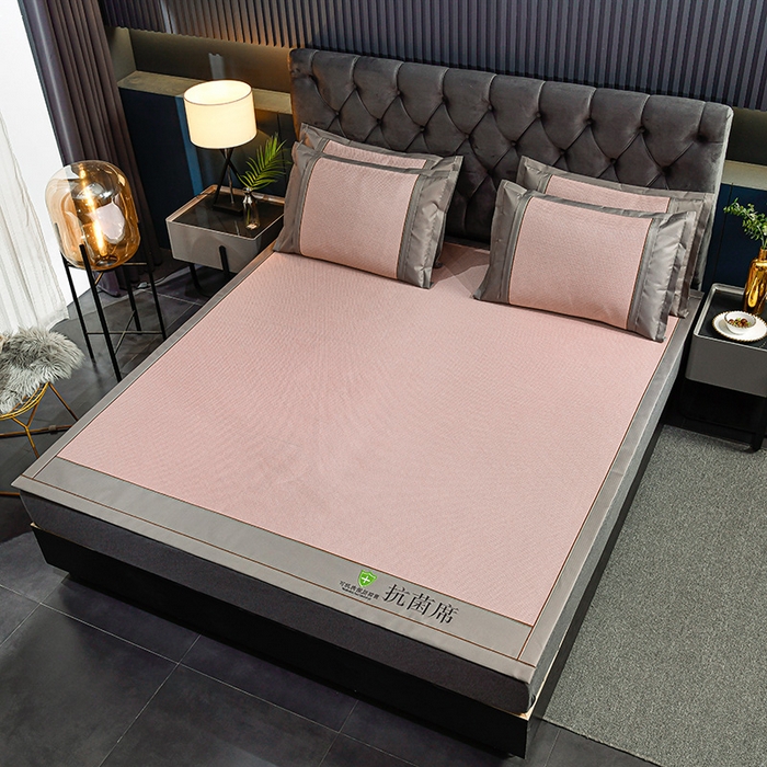 91家纺网 家纺一手货源 找家纺 小牛席业 2026新款A加厚款-可机洗抗菌提花冰丝席 抗菌席-色织粉色