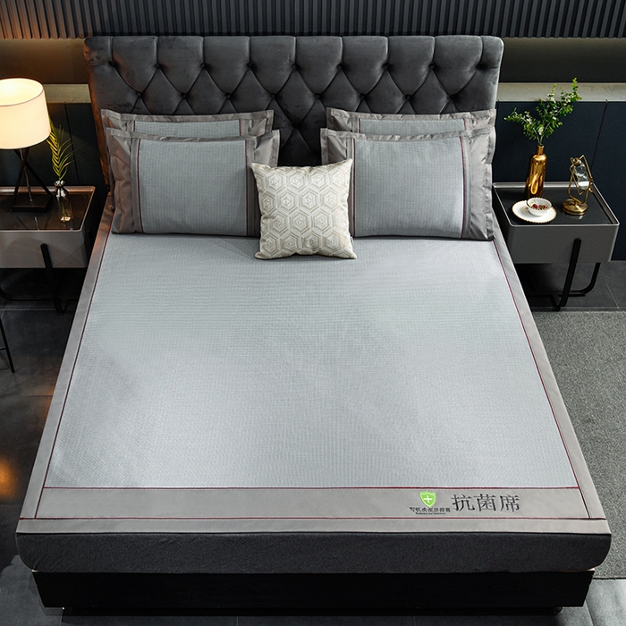 91家纺网 家纺一手货源 找家纺 小牛席业 2026新款A加厚款-可机洗抗菌提花冰丝席 抗菌席-色织灰色