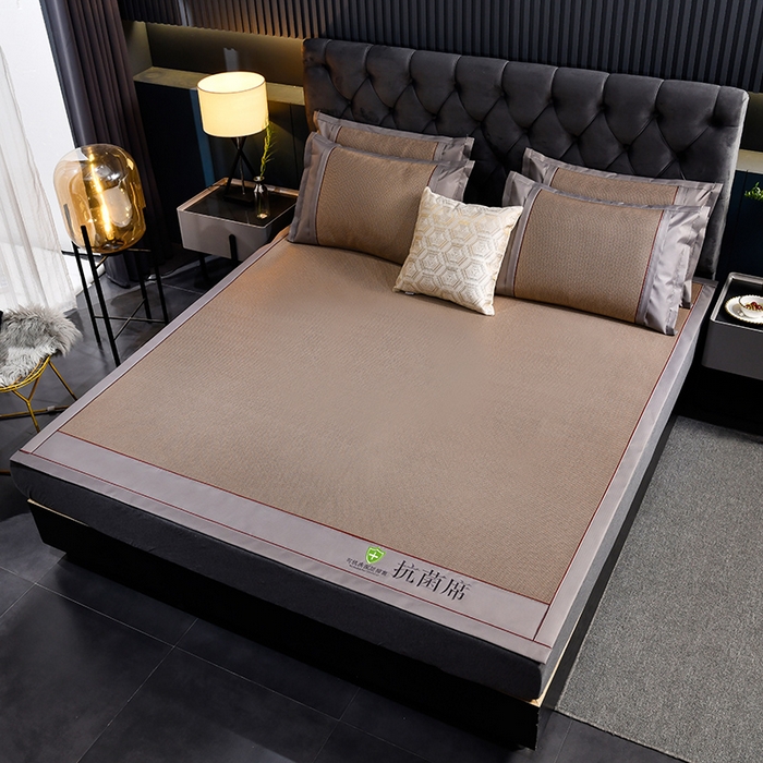 91家纺网 家纺一手货源 找家纺 小牛席业 2026新款A加厚款-可机洗抗菌提花冰丝席 抗菌席-色织咖色