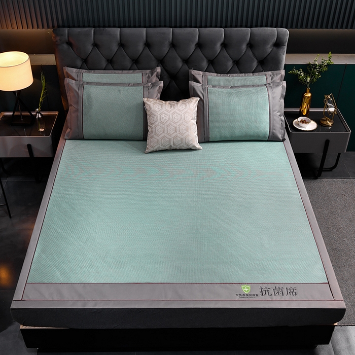 91家纺网 家纺一手货源 找家纺 小牛席业 2026新款A加厚款-可机洗抗菌提花冰丝席 抗菌席-色织绿色