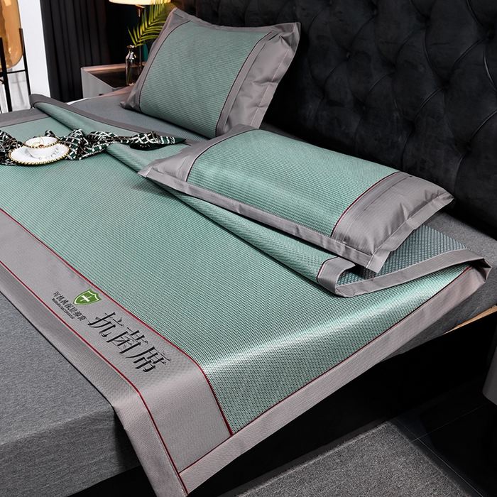 91家纺网 家纺一手货源 找家纺 小牛席业 2026新款A加厚款-可机洗抗菌提花冰丝席 抗菌席-色织绿色