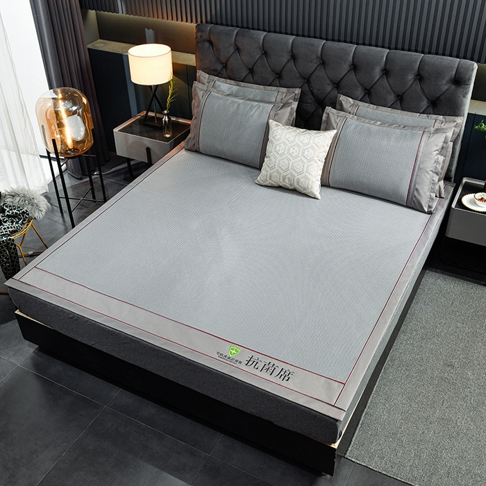 91家纺网 家纺一手货源 找家纺 小牛席业 2026新款A加厚款-可机洗抗菌提花冰丝席 抗菌席-色织灰色