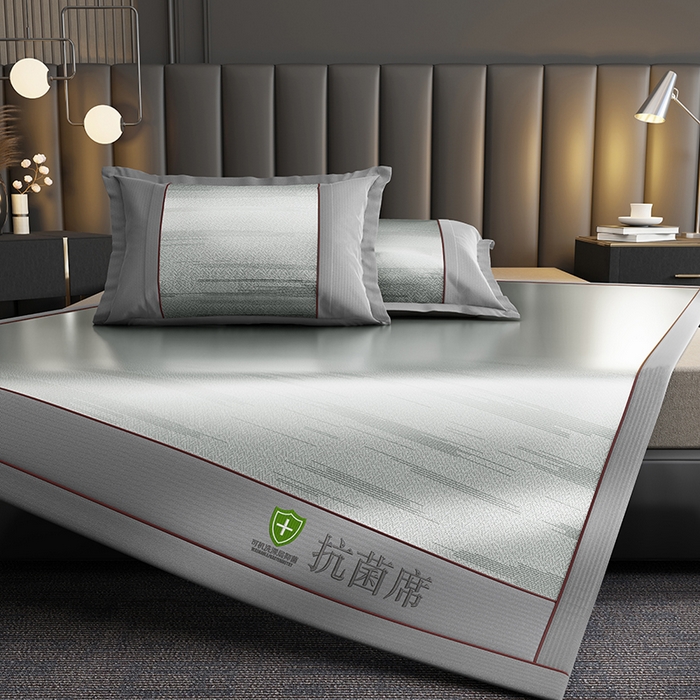 91家纺网 家纺一手货源 找家纺 小牛席业 2026新款A加厚款-可机洗抗菌提花冰丝席 抗菌席-流星雨-灰色