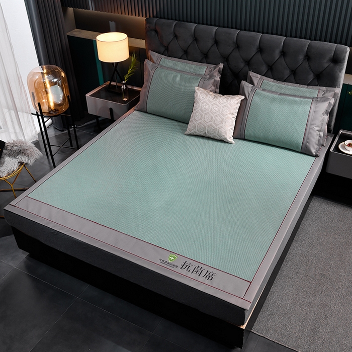 91家纺网 家纺一手货源 找家纺 小牛席业 2026新款A加厚款-可机洗抗菌提花冰丝席 抗菌席-色织绿色