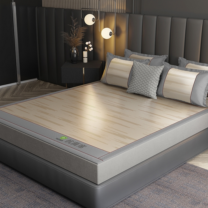 91家纺网 家纺一手货源 找家纺 小牛席业 2026新款A加厚款-可机洗抗菌提花冰丝席 抗菌席-流星雨-咖色