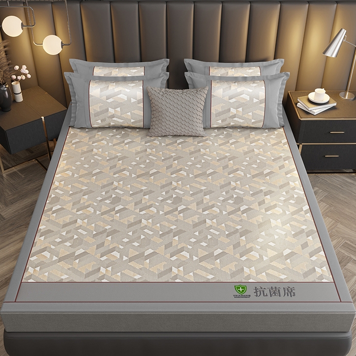 91家纺网 家纺一手货源 找家纺 小牛席业 2026新款A加厚款-可机洗抗菌提花冰丝席 抗菌席-魔幻方格-咖色