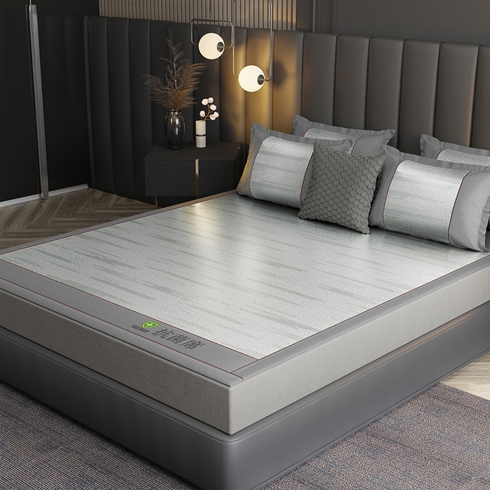 91家纺网 家纺一手货源 找家纺 小牛席业 2026新款A加厚款-可机洗抗菌提花冰丝席 抗菌席-流星雨-灰色