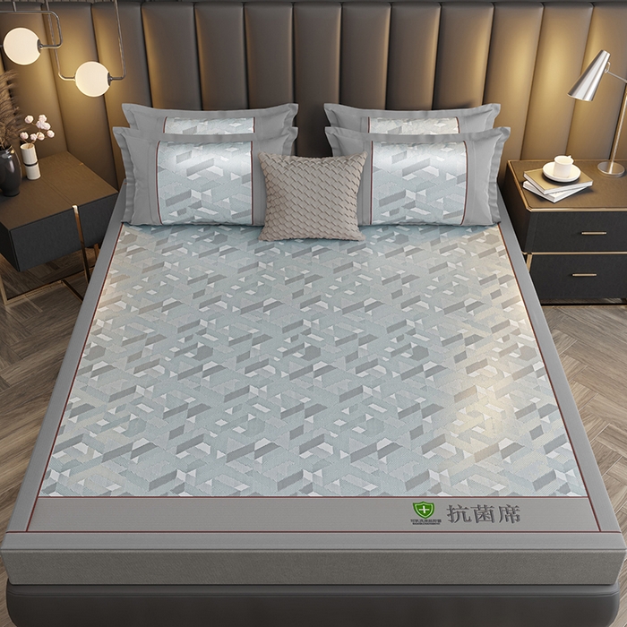 91家纺网 家纺一手货源 找家纺 小牛席业 2026新款A加厚款-可机洗抗菌提花冰丝席 抗菌席-魔幻方格-灰色