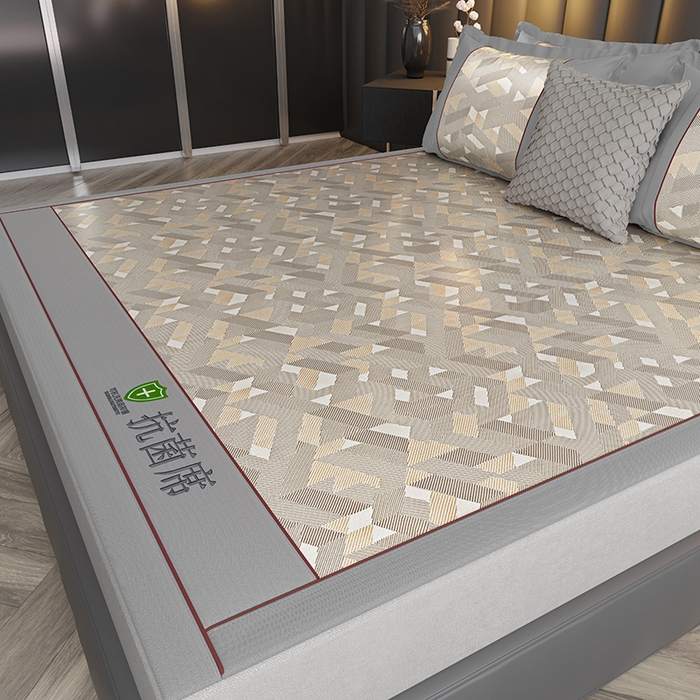 91家纺网 家纺一手货源 找家纺 小牛席业 2026新款A加厚款-可机洗抗菌提花冰丝席 抗菌席-魔幻方格-咖色