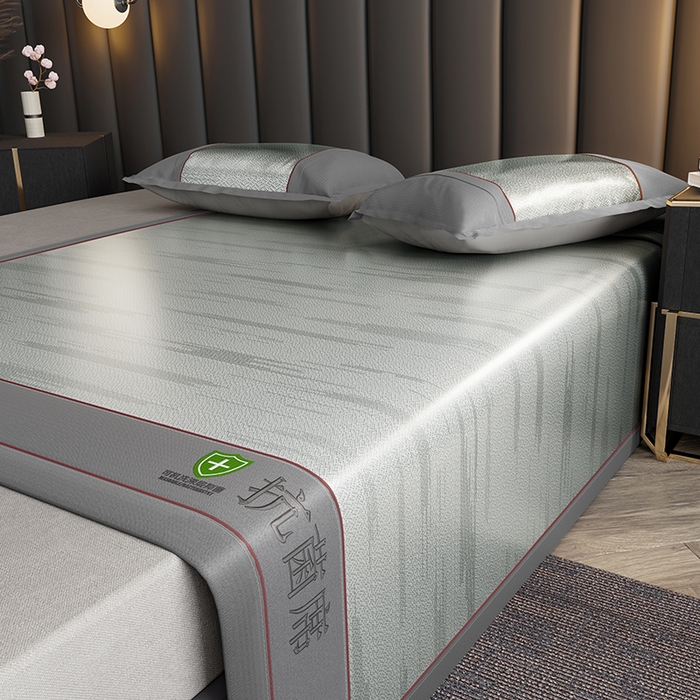 91家纺网 家纺一手货源 找家纺 小牛席业 2026新款A加厚款-可机洗抗菌提花冰丝席 抗菌席-流星雨-灰色