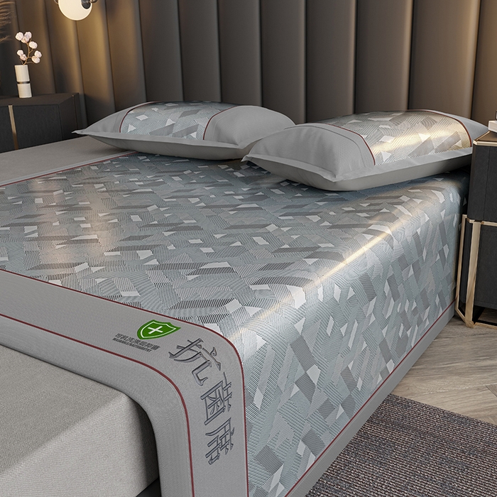 91家纺网 家纺一手货源 找家纺 小牛席业 2026新款A加厚款-可机洗抗菌提花冰丝席 抗菌席-魔幻方格-灰色