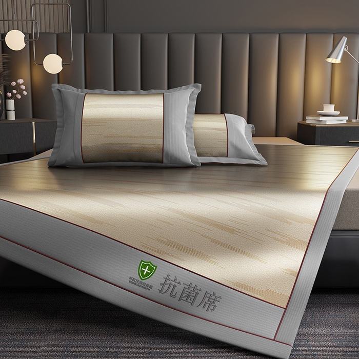 91家纺网 家纺一手货源 找家纺 小牛席业 2026新款A加厚款-可机洗抗菌提花冰丝席 抗菌席-流星雨-咖色