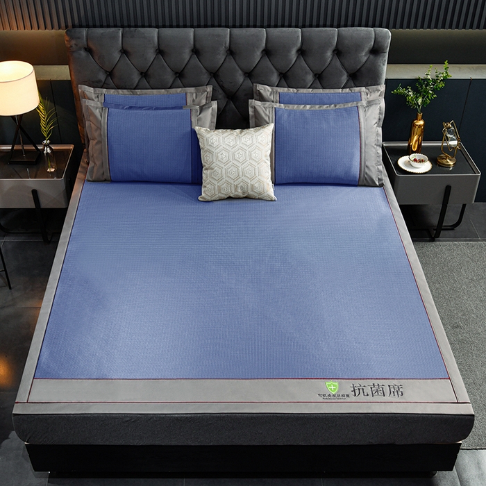 91家纺网 家纺一手货源 找家纺 小牛席业 2026新款A加厚款-可机洗抗菌提花冰丝席 抗菌席-色织蓝色