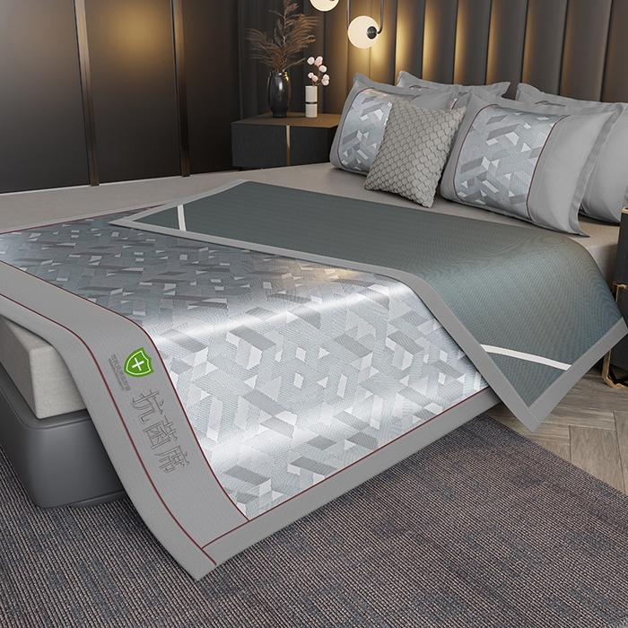 91家纺网 家纺一手货源 找家纺 小牛席业 2026新款A加厚款-可机洗抗菌提花冰丝席 抗菌席-魔幻方格-灰色