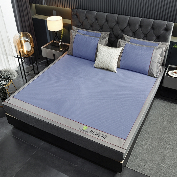 91家纺网 家纺一手货源 找家纺 小牛席业 2026新款A加厚款-可机洗抗菌提花冰丝席 抗菌席-色织蓝色