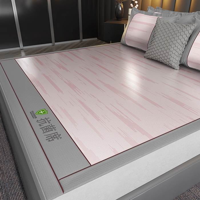 91家纺网 家纺一手货源 找家纺 小牛席业 2026新款A加厚款-可机洗抗菌提花冰丝席 抗菌席-流星雨-粉色