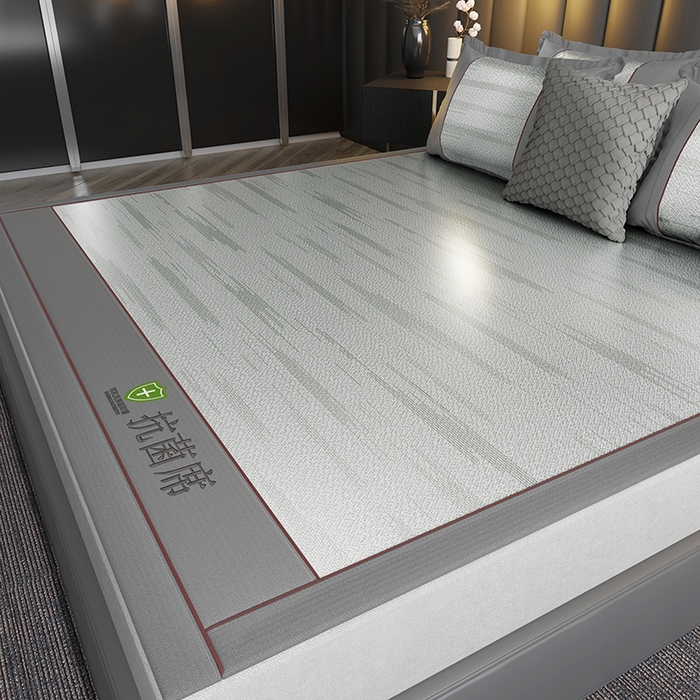 91家纺网 家纺一手货源 找家纺 小牛席业 2026新款A加厚款-可机洗抗菌提花冰丝席 抗菌席-流星雨-灰色