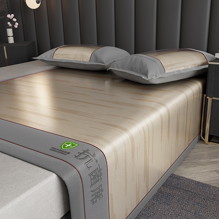 91家纺网 家纺一手货源 找家纺 小牛席业 2026新款A加厚款-可机洗抗菌提花冰丝席 抗菌席-流星雨-咖色