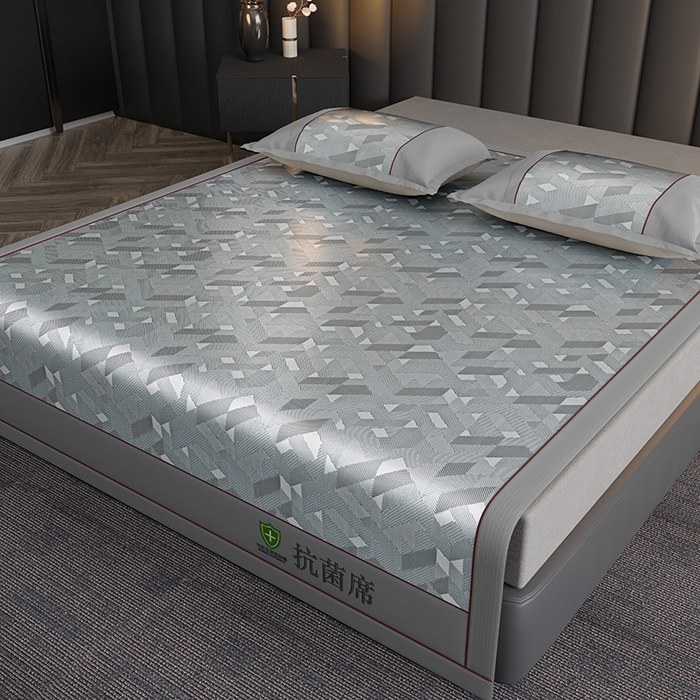 91家纺网 家纺一手货源 找家纺 小牛席业 2026新款A加厚款-可机洗抗菌提花冰丝席 抗菌席-魔幻方格-灰色