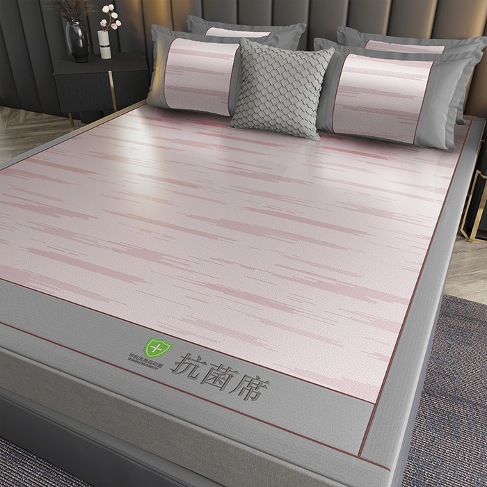 小牛席业 2026新款A加厚款-可机洗抗菌提花冰丝席 抗菌席-流星雨-粉色