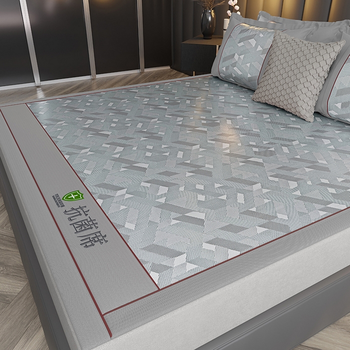 91家纺网 家纺一手货源 找家纺 小牛席业 2026新款A加厚款-可机洗抗菌提花冰丝席 抗菌席-魔幻方格-灰色