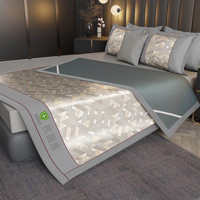 91家纺网 家纺一手货源 找家纺 小牛席业 2026新款A加厚款-可机洗抗菌提花冰丝席 抗菌席-魔幻方格-咖色