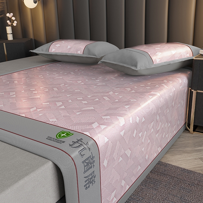 91家纺网 家纺一手货源 找家纺 小牛席业 2026新款A加厚款-可机洗抗菌提花冰丝席 抗菌席-魔幻方格-粉色