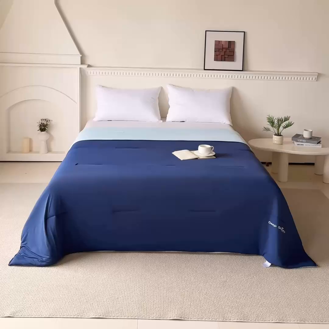 91家纺网 家纺一手货源 找家纺 云玲时尚 2026新款凉感丝深睡夏被被子被芯 深睡蓝