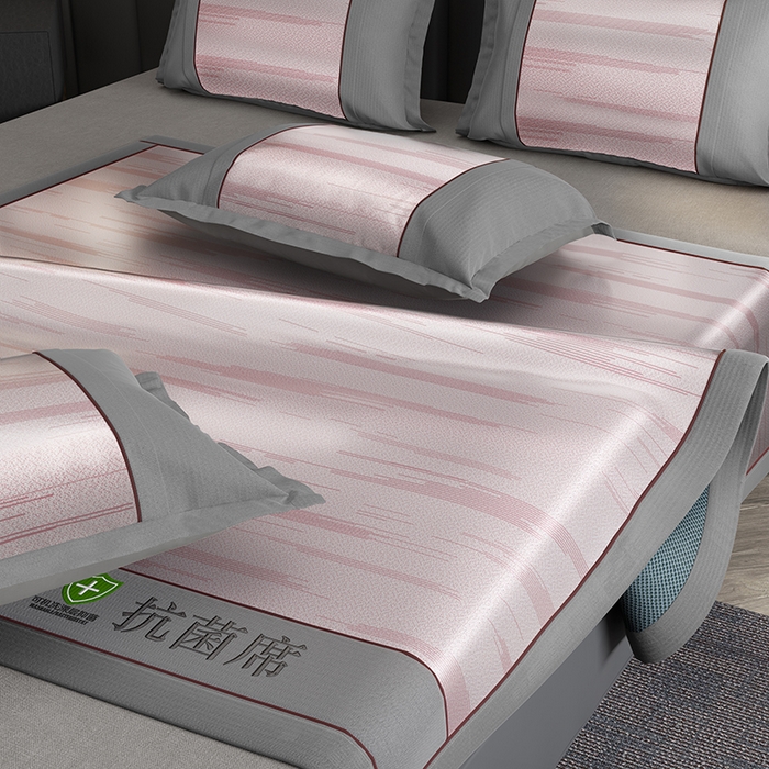 91家纺网 家纺一手货源 找家纺 小牛席业 2026新款A加厚款-可机洗抗菌提花冰丝席 抗菌席-流星雨-粉色