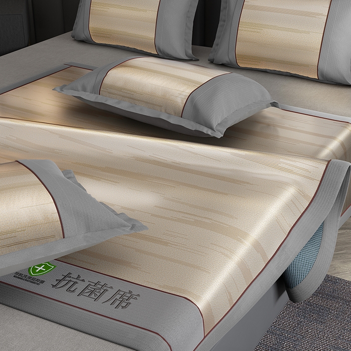 91家纺网 家纺一手货源 找家纺 小牛席业 2026新款A加厚款-可机洗抗菌提花冰丝席 抗菌席-流星雨-咖色