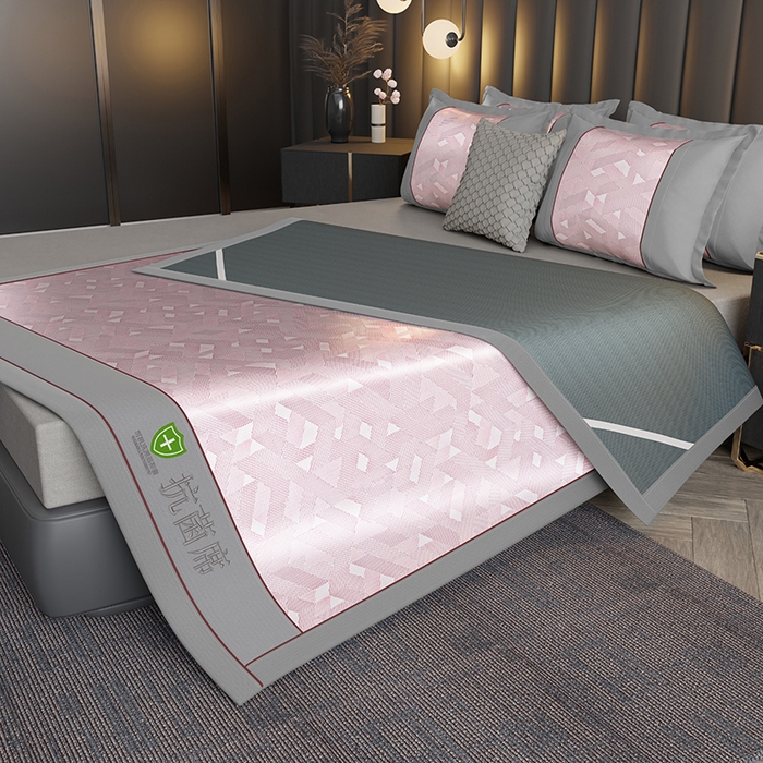 91家纺网 家纺一手货源 找家纺 小牛席业 2026新款A加厚款-可机洗抗菌提花冰丝席 抗菌席-魔幻方格-粉色