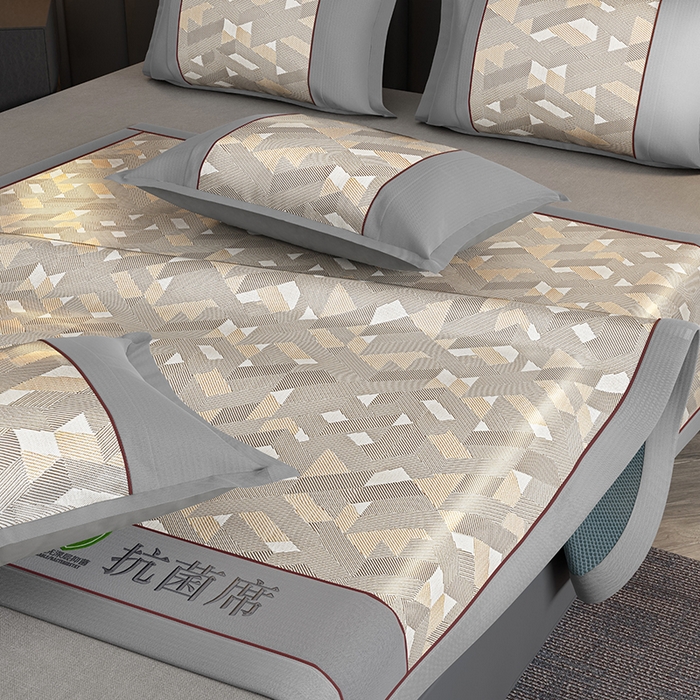 91家纺网 家纺一手货源 找家纺 小牛席业 2026新款A加厚款-可机洗抗菌提花冰丝席 抗菌席-魔幻方格-咖色