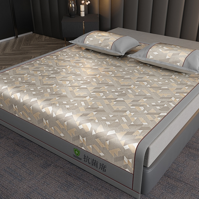 91家纺网 家纺一手货源 找家纺 小牛席业 2026新款A加厚款-可机洗抗菌提花冰丝席 抗菌席-魔幻方格-咖色