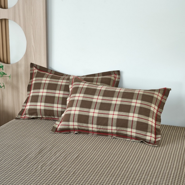 91家纺网 家纺一手货源 找家纺 三沁家居 2025新款格子色织全棉水洗棉四件套直播爆款量大价优 格调雅韵-咖