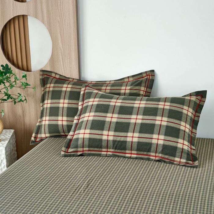 91家纺网 家纺一手货源 找家纺 三沁家居 2025新款格子色织全棉水洗棉四件套直播爆款量大价优 格调雅韵-绿