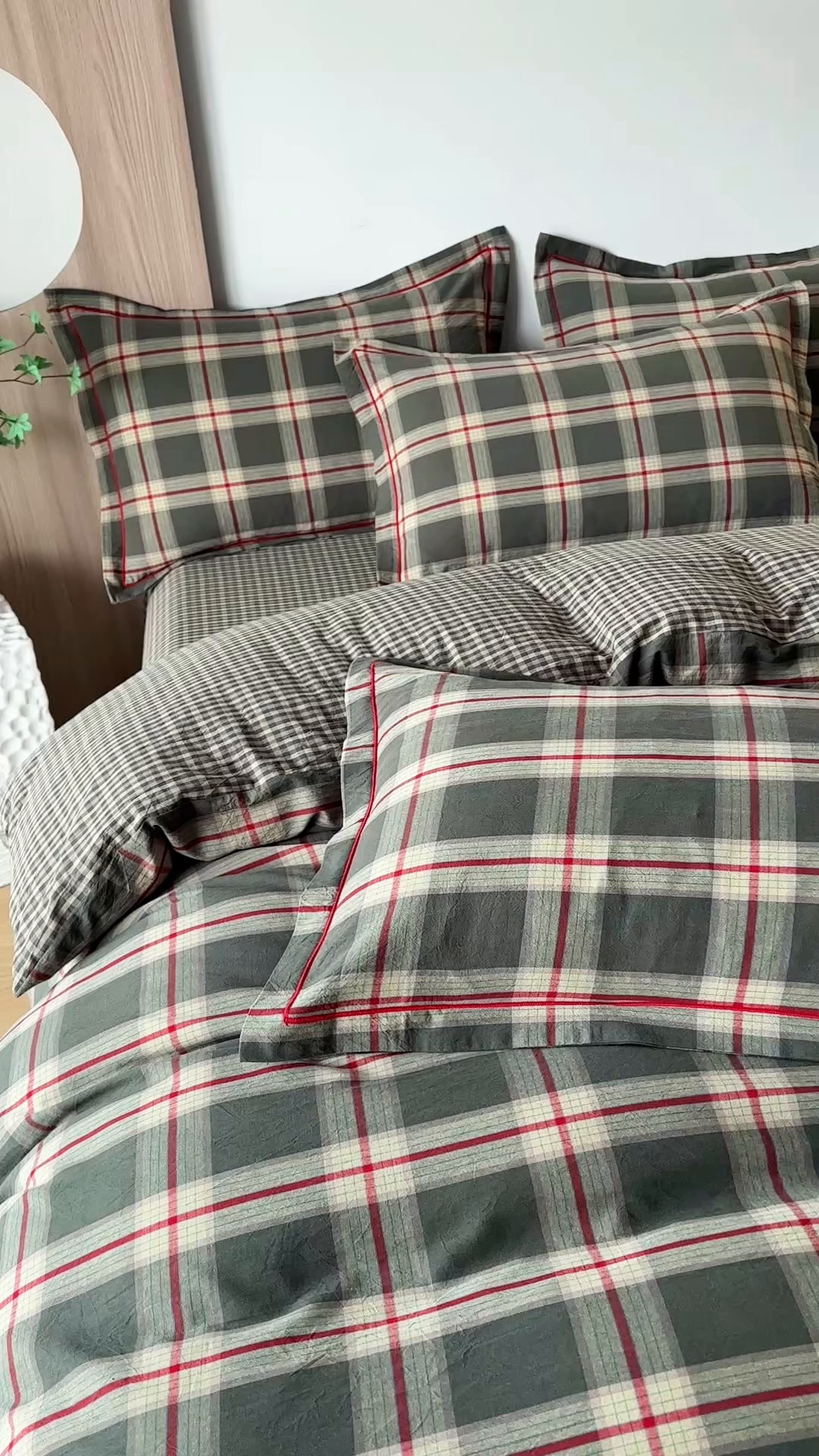 91家纺网 家纺一手货源 找家纺 三沁家居 2025新款格子色织全棉水洗棉四件套直播爆款量大价优 格调雅韵-绿